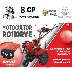 Motocultor Rotakt Gardian RO110RVE cu Pornire Electrica si kit de capotare, 8.0CP, Benzina, Latime de Lucru 560-900mm